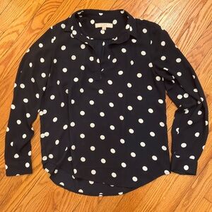 LOFT | Navy Polka Dot Button Down Dress Shirt | Size S